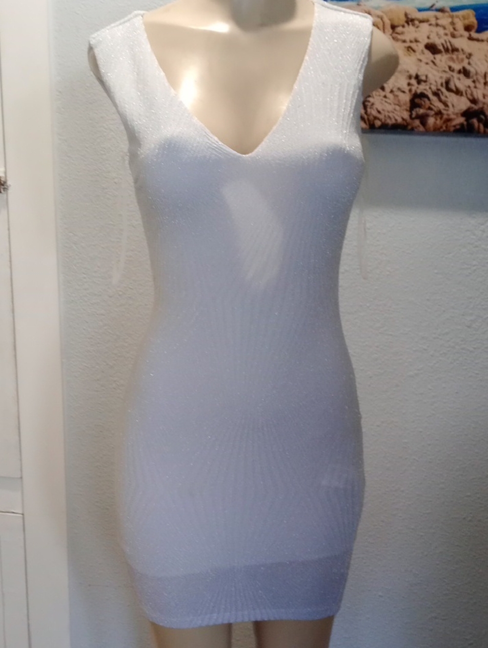 Mango  Sparkle White V-Neck Bodycon Dress